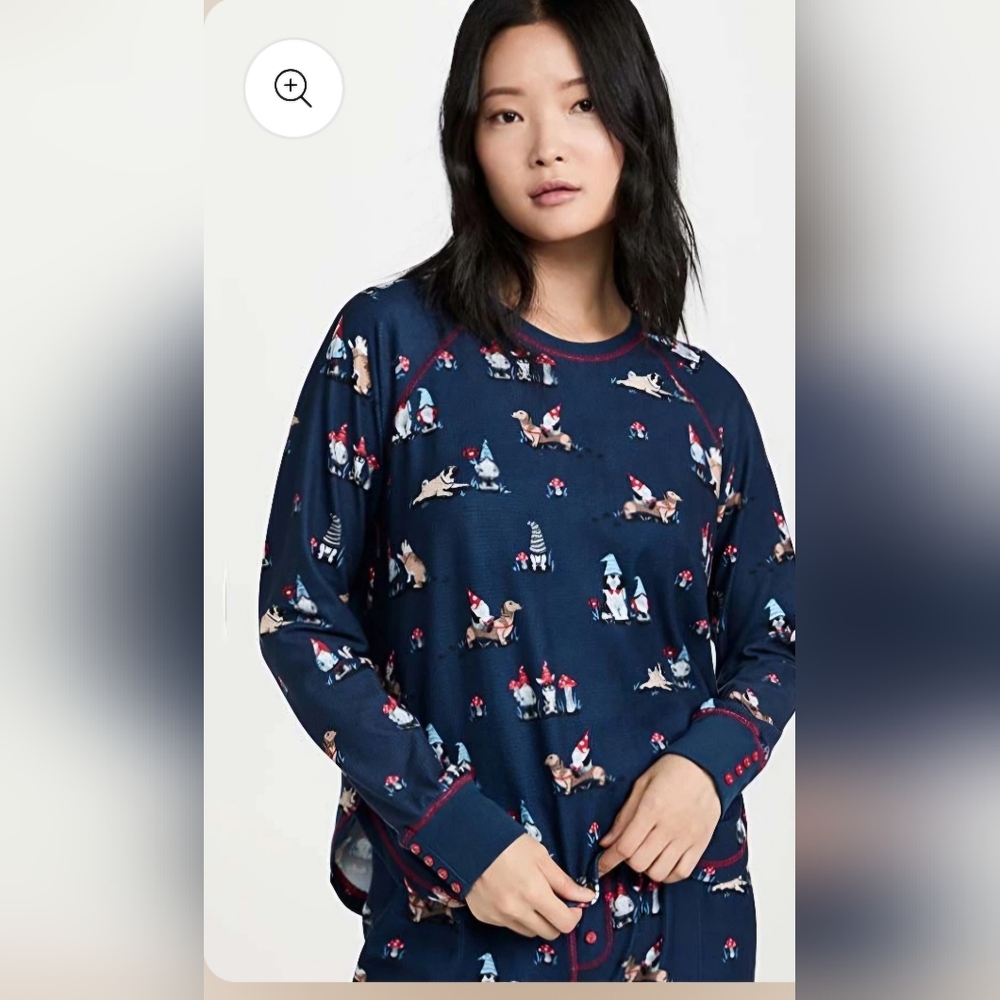NWT PJ Salvage Chillin With My Gnomies Top Navy Blue Small